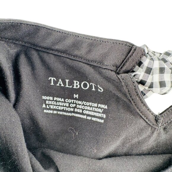 Talbots Womens Black Top With Gingham Ruffle Sleeves & Bow Back Detail Size M - Picture 4 of 5